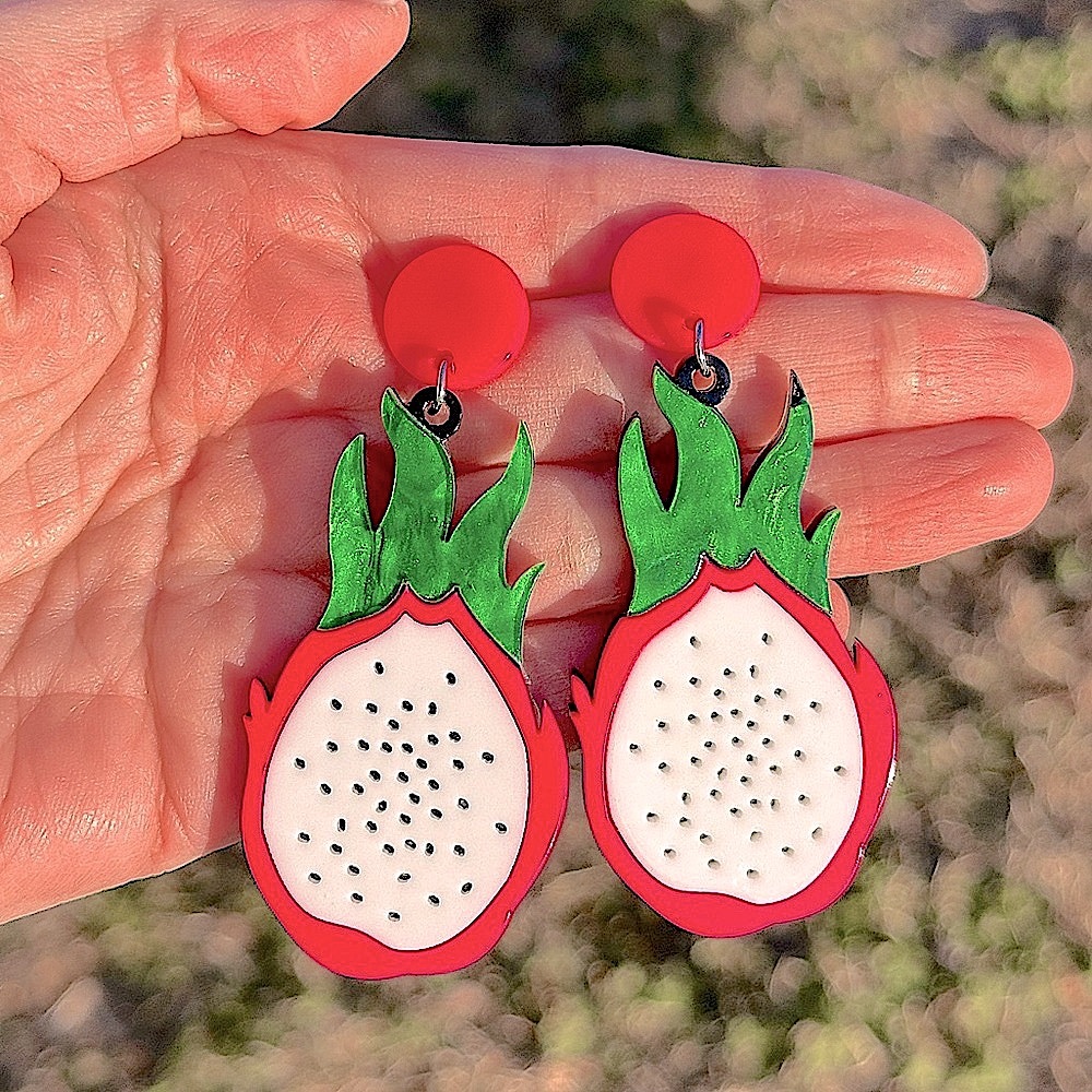 🎀 Dragon Fruit Earrings - Pink and Green